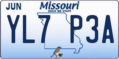 MO license plate YL7P3A