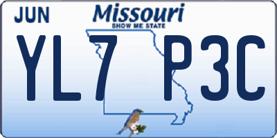 MO license plate YL7P3C