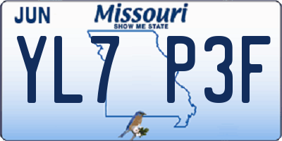 MO license plate YL7P3F