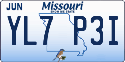 MO license plate YL7P3I