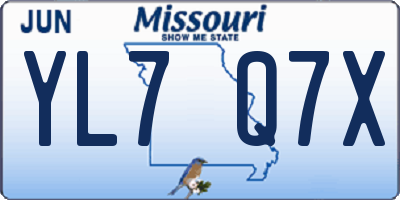 MO license plate YL7Q7X