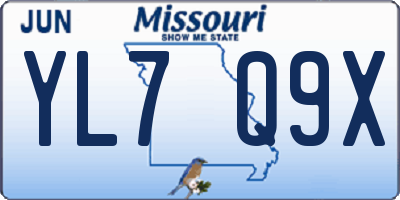 MO license plate YL7Q9X