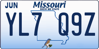 MO license plate YL7Q9Z