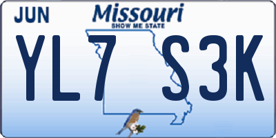 MO license plate YL7S3K
