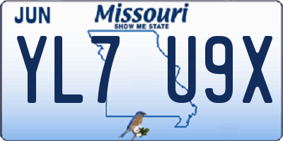 MO license plate YL7U9X