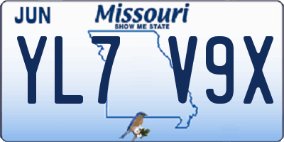 MO license plate YL7V9X