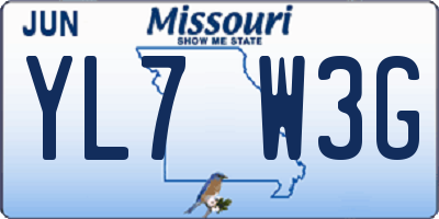 MO license plate YL7W3G
