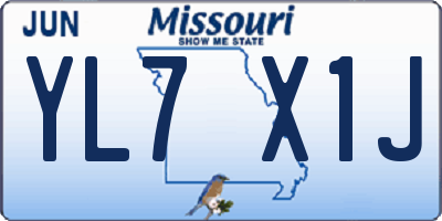 MO license plate YL7X1J
