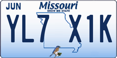 MO license plate YL7X1K