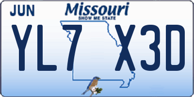 MO license plate YL7X3D