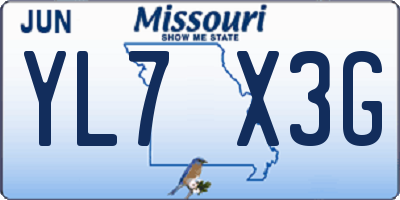 MO license plate YL7X3G