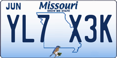 MO license plate YL7X3K