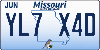 MO license plate YL7X4D