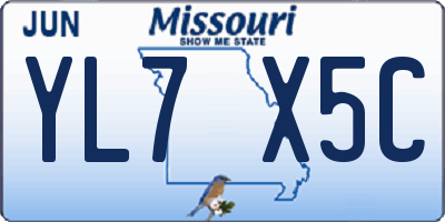 MO license plate YL7X5C