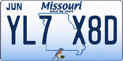 MO license plate YL7X8D