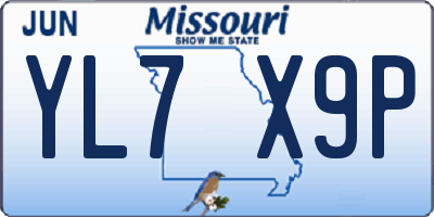 MO license plate YL7X9P