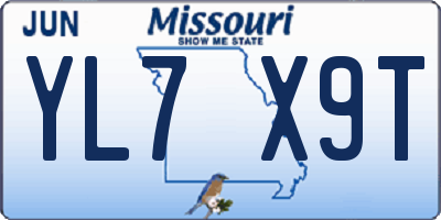 MO license plate YL7X9T