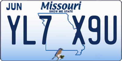 MO license plate YL7X9U