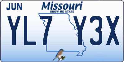 MO license plate YL7Y3X