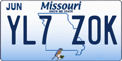 MO license plate YL7Z0K