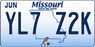 MO license plate YL7Z2K