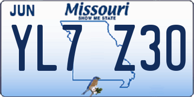 MO license plate YL7Z3O