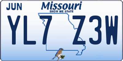 MO license plate YL7Z3W