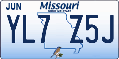 MO license plate YL7Z5J