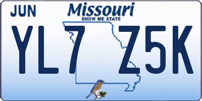 MO license plate YL7Z5K