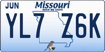 MO license plate YL7Z6K