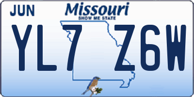 MO license plate YL7Z6W
