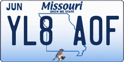 MO license plate YL8A0F