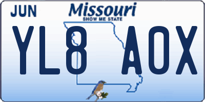 MO license plate YL8A0X