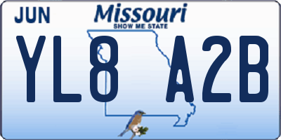 MO license plate YL8A2B