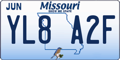 MO license plate YL8A2F