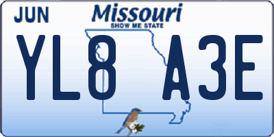 MO license plate YL8A3E