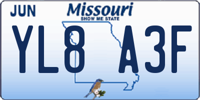 MO license plate YL8A3F