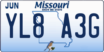 MO license plate YL8A3G