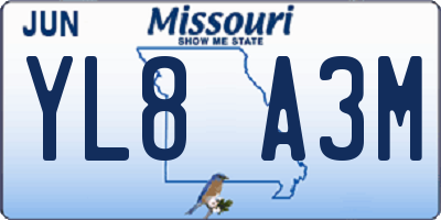 MO license plate YL8A3M