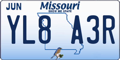 MO license plate YL8A3R