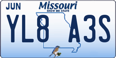 MO license plate YL8A3S