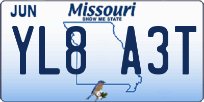 MO license plate YL8A3T