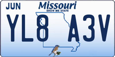 MO license plate YL8A3V
