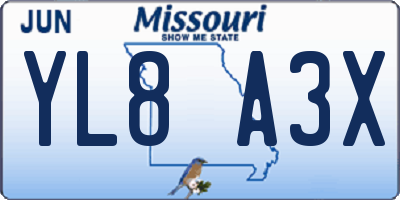 MO license plate YL8A3X