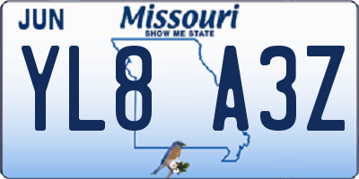 MO license plate YL8A3Z