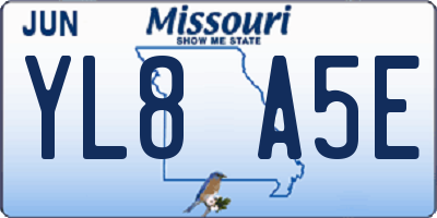MO license plate YL8A5E