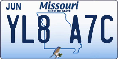 MO license plate YL8A7C