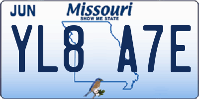 MO license plate YL8A7E