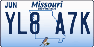 MO license plate YL8A7K
