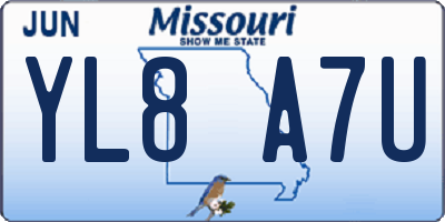 MO license plate YL8A7U
